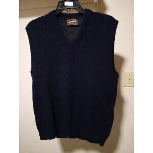 Vintage Campus Sweater XL Blue Vest V Neck Wool‎ Made in USA 80s Pullover